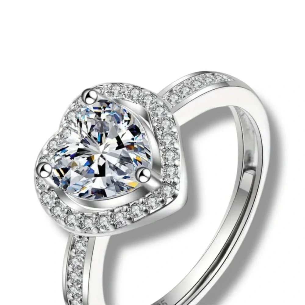 Silver Heart Cut Stone Ring with Pave Detailing Adjustable - Picture 6 of 14
